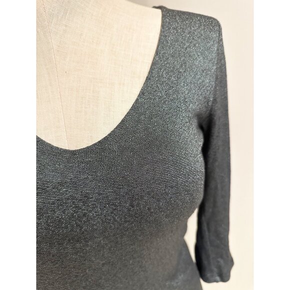 Michael Stars Grey Top V Neck Size OS 3/4 Sleeve Shimmer - Picture 3 of 6